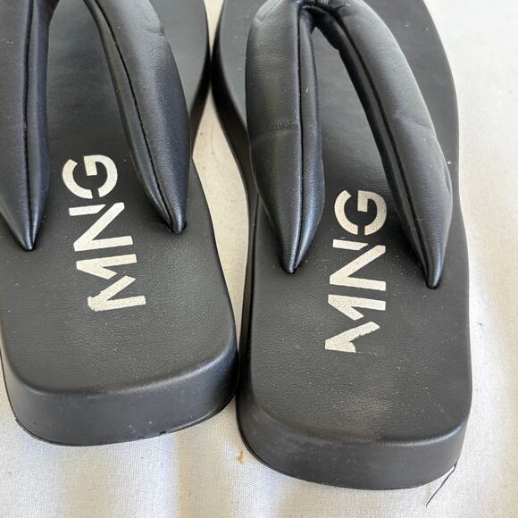 MNG Square Toe Puffy Thong Sandals 9 39 Black 90s Y2K Flip Flops Platform - Picture 3 of 5